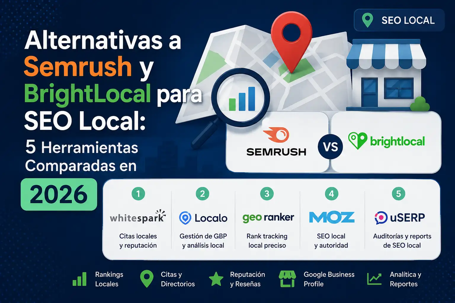 Alternativas a Semrush y BrightLocal para SEO Local: 5 Herramientas Comparadas en 2026