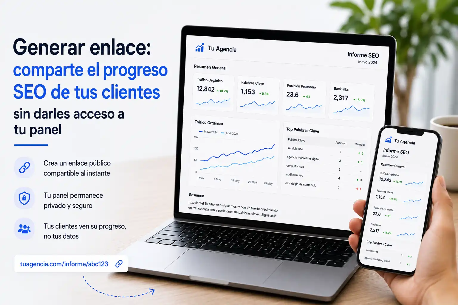 Generar enlace: comparte el progreso SEO de tus clientes sin darles acceso a tu panel