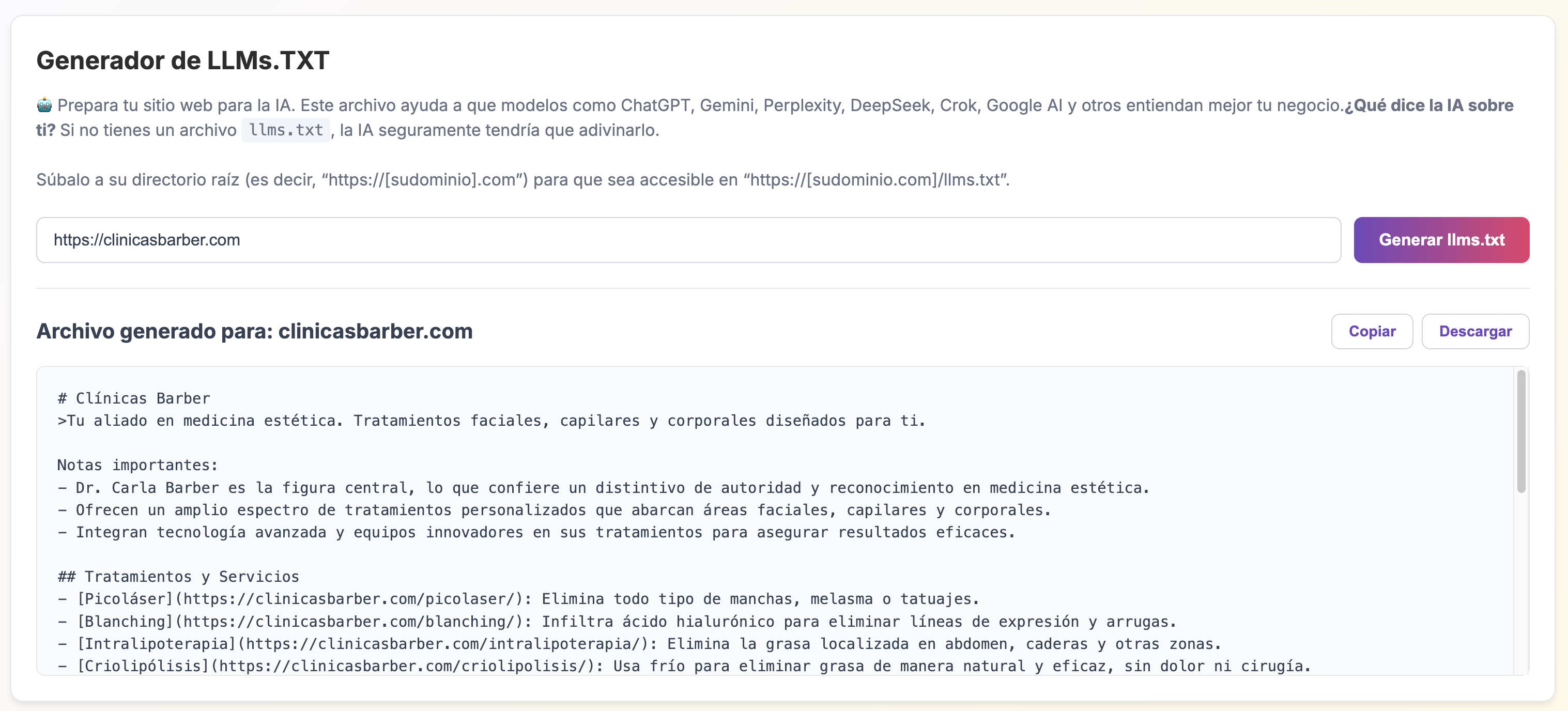 Generación con IA de LLMS.TXT