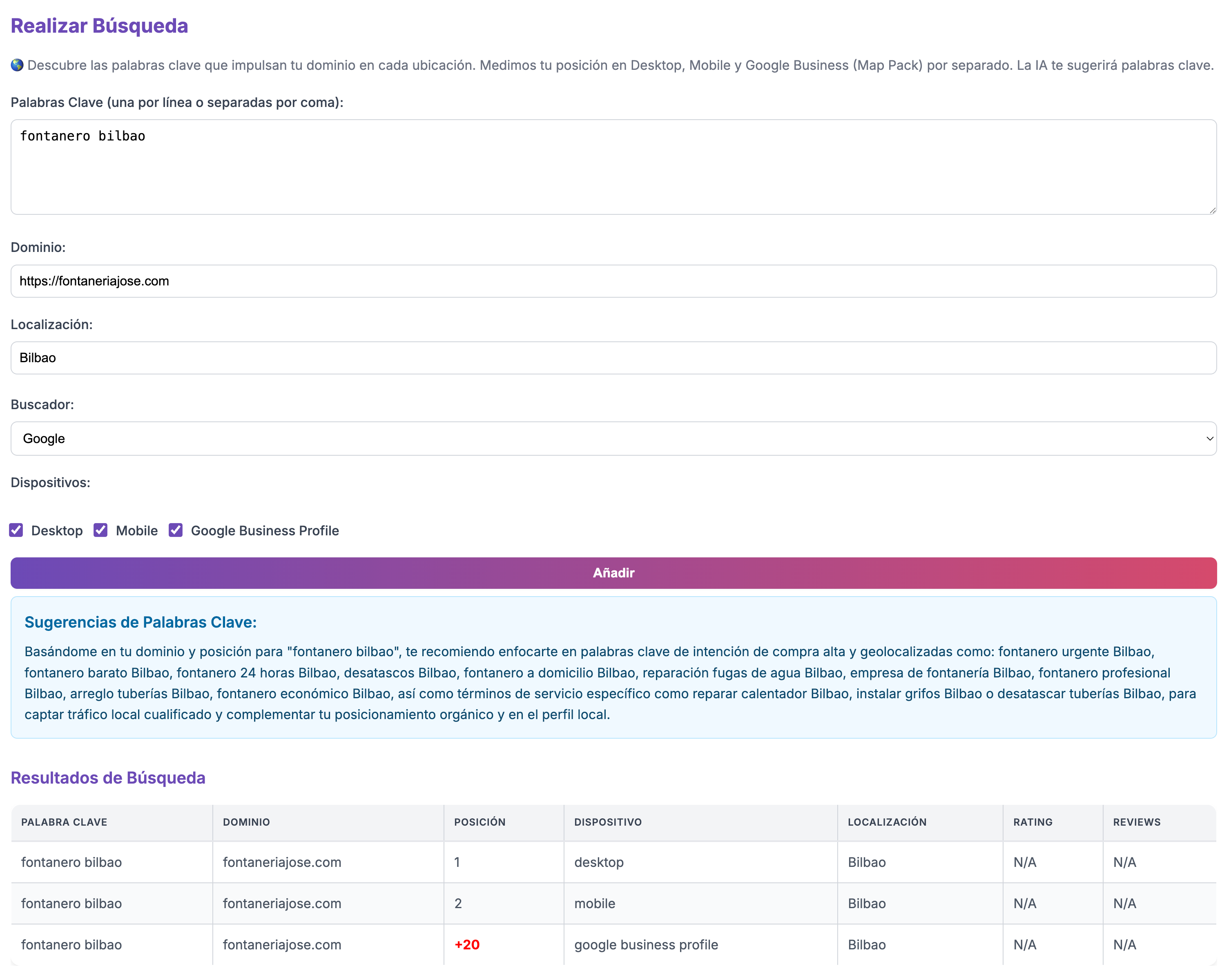 Ranku: Posición en Desktop, Móvil y Map Pack